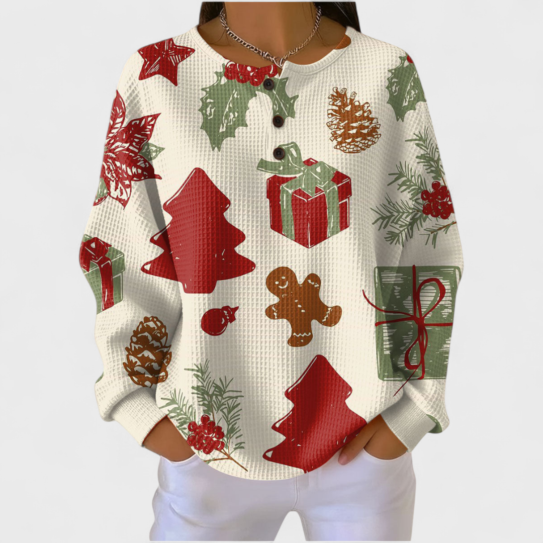 Olivia | Women's Christmas Sweatshirt Crewneck Holiday Print Long Sleeve