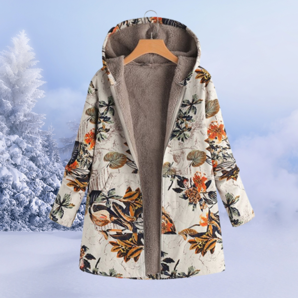 Josie | Women's Printed Long Sherpa Jacket Hooded