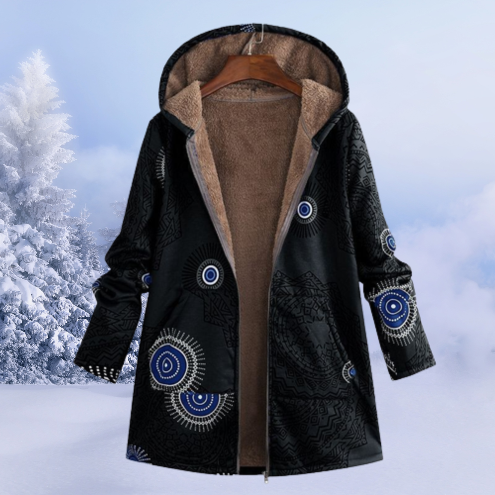 Josie | Women's Printed Long Sherpa Jacket Hooded