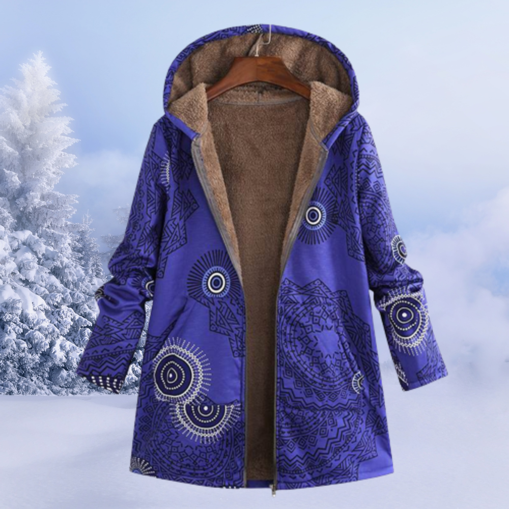 Josie | Women's Printed Long Sherpa Jacket Hooded