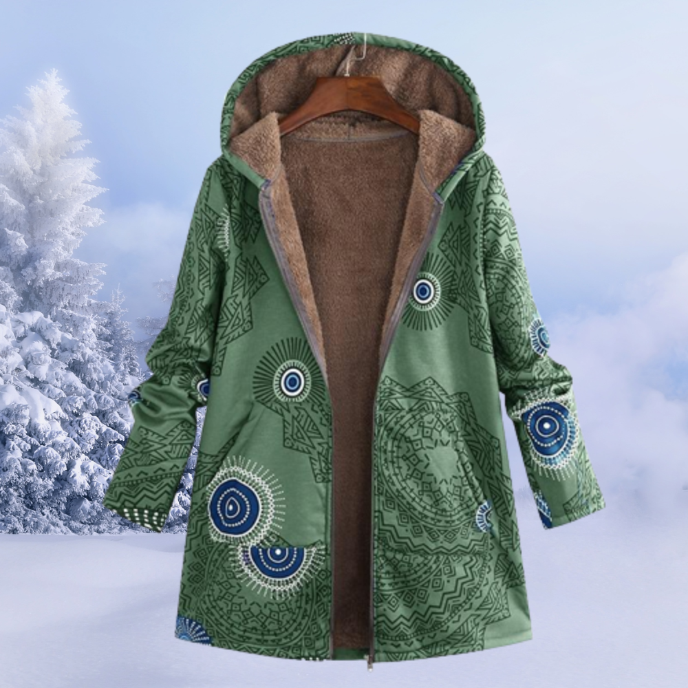 Josie | Women's Printed Long Sherpa Jacket Hooded