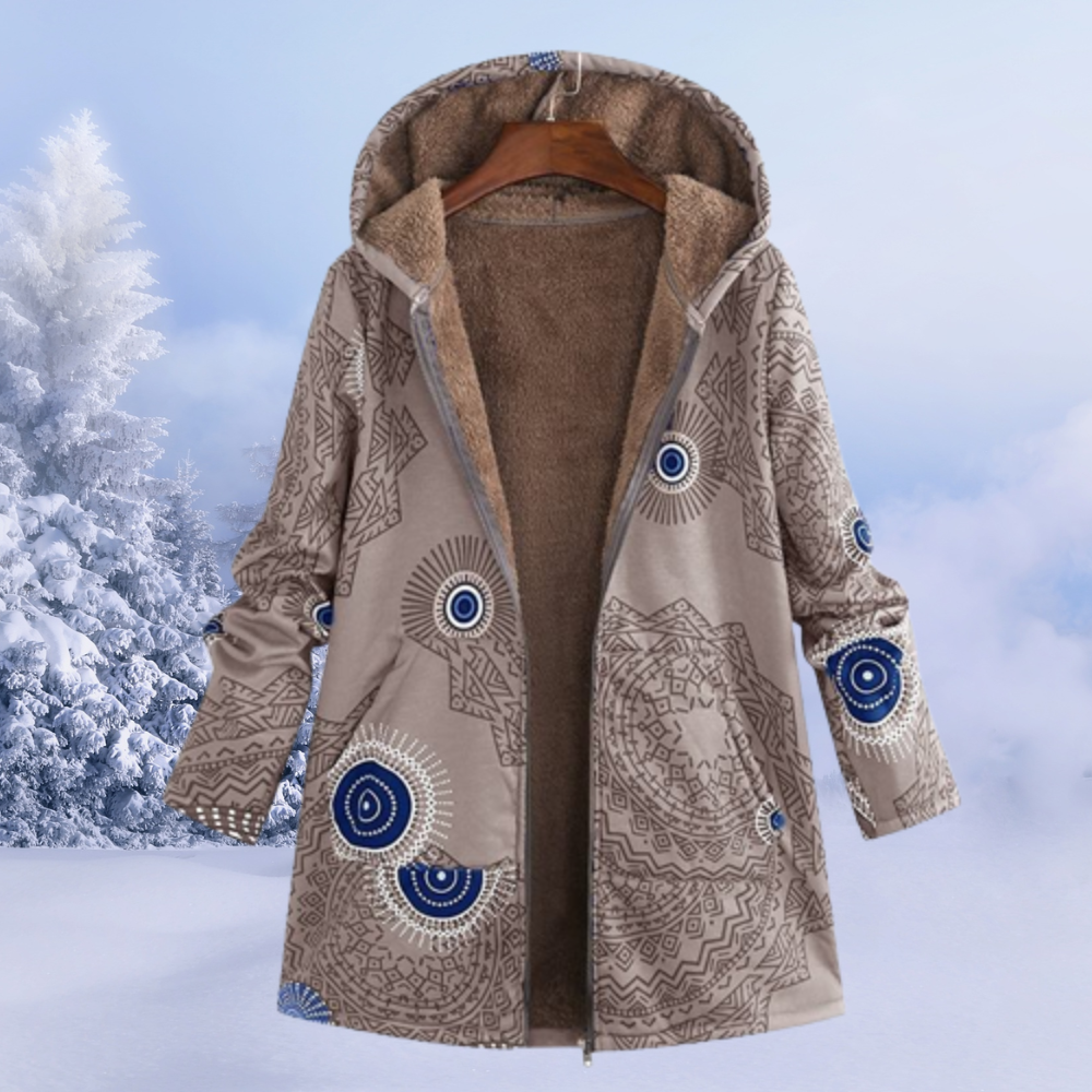 Josie | Women's Printed Long Sherpa Jacket Hooded