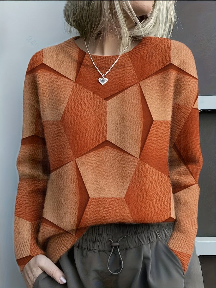Mia | Women's Lightweight Geometric Sweater Long Sleeve Crew Neck
