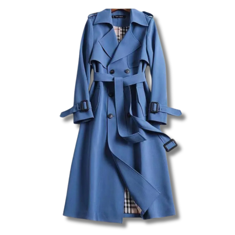 Rachel | Women's Long Trench Coat Belted Plaid Lining