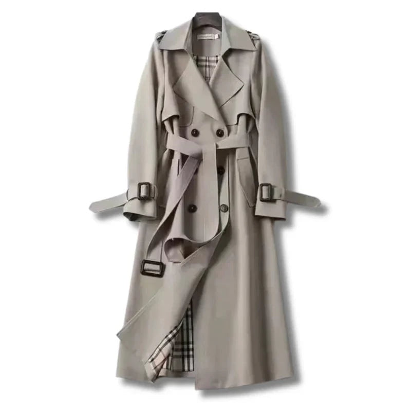 Rachel | Women's Long Trench Coat Belted Plaid Lining