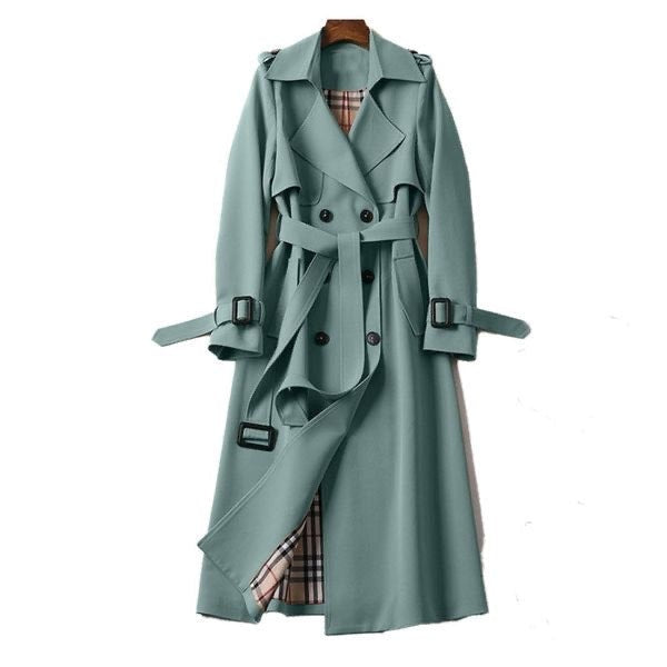 Rachel | Women's Long Trench Coat Belted Plaid Lining