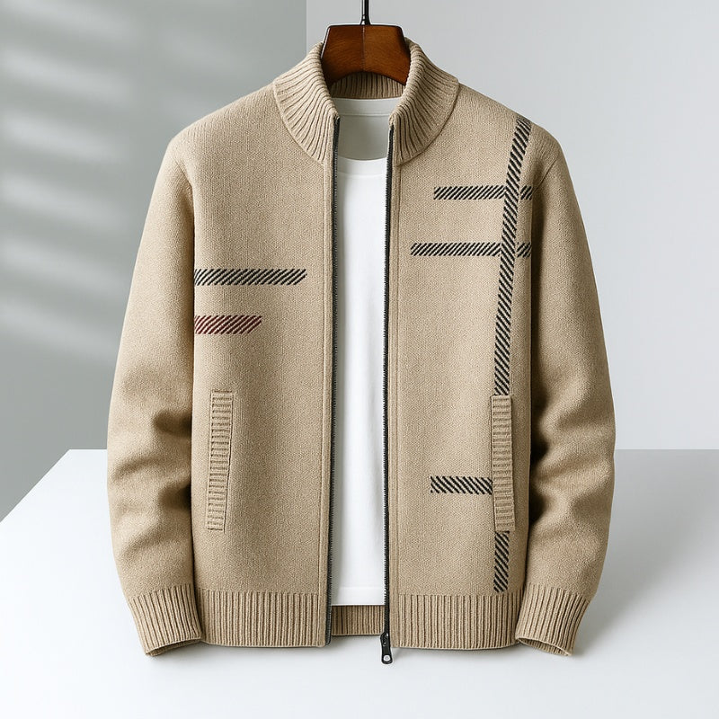 Jason | Men's Cashmere Zip Up Sweater Geometric High Collar Cardigan