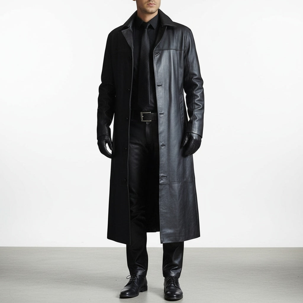 Shane | Men's Long Leather Jacket Lapel Collar