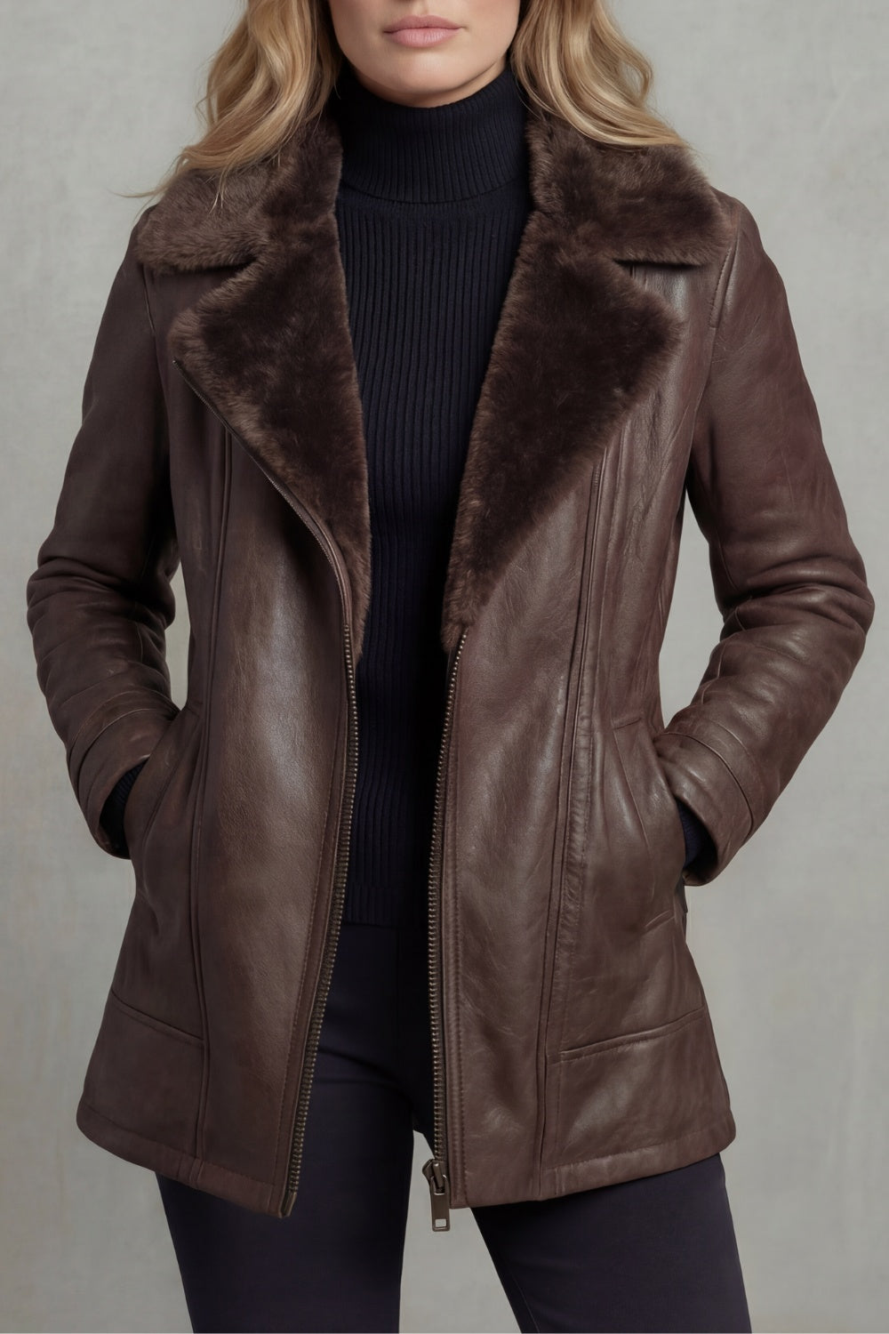 Audrey | Women's Pleather Jacket with Faux Shearling Collar