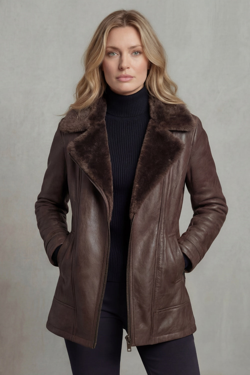 Audrey | Women's Pleather Jacket with Faux Shearling Collar