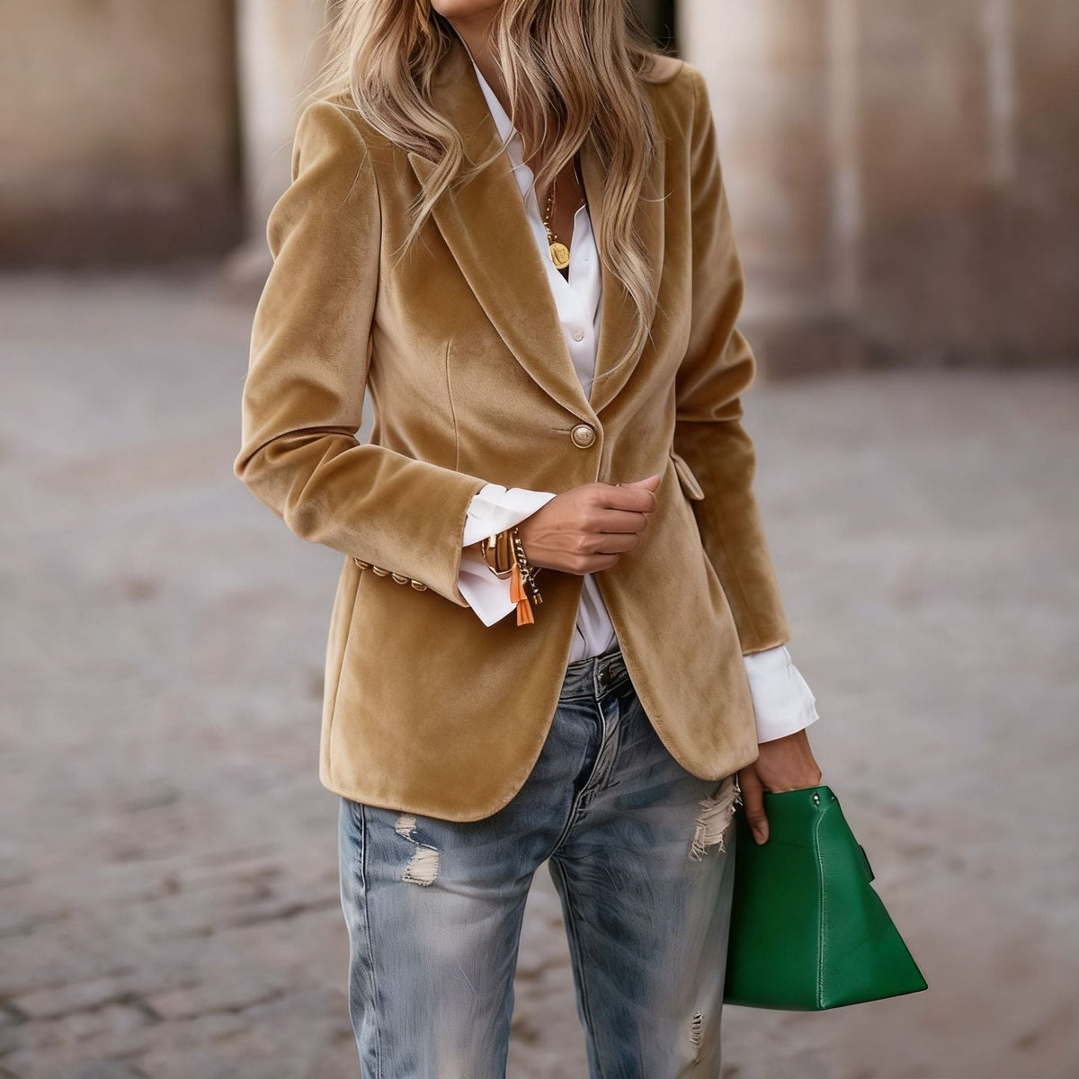 Aurora | Women's Velvet Blazer Single-Breasted Fitted with Notched Lapel