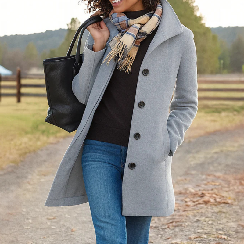 Catherine | Women's Elegant Wool Blend Coat Lapel Collar