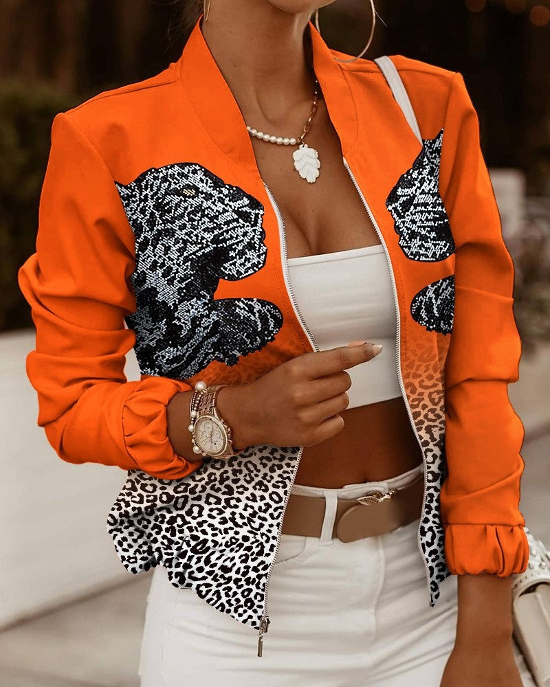 Michelle | Women's Floral Bomber Jacket Zip Up