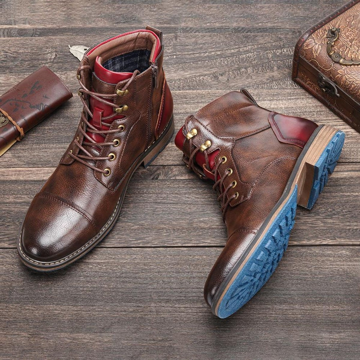 Benjamin | Men's Leather Dress Boots Lace-Up with Side Zipper