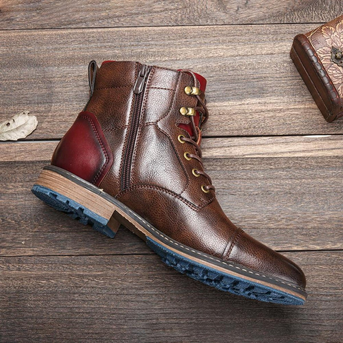 Benjamin | Men's Leather Dress Boots Lace-Up with Side Zipper