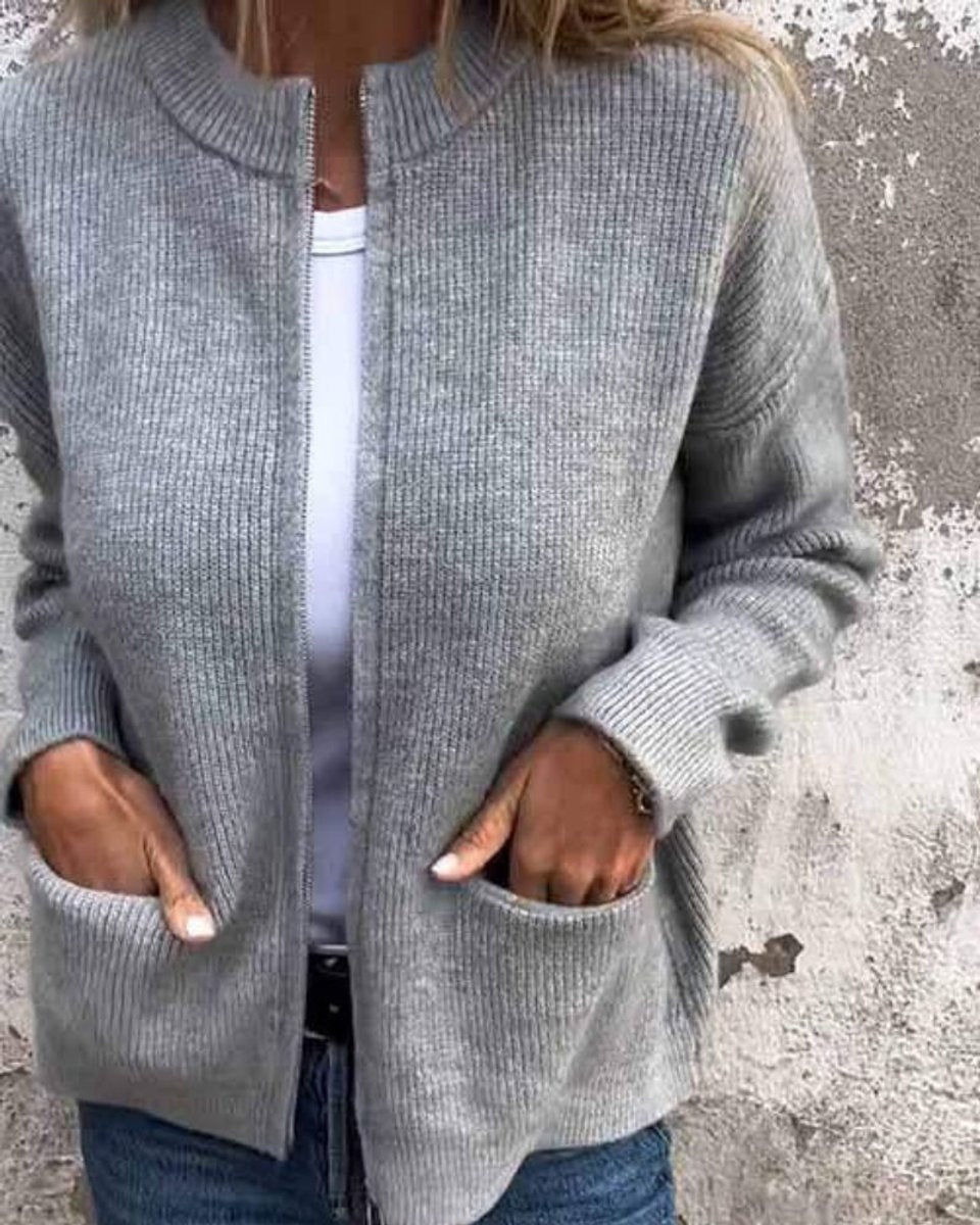Amelia | Women's Zip Up Cardigan Knit Front Pockets