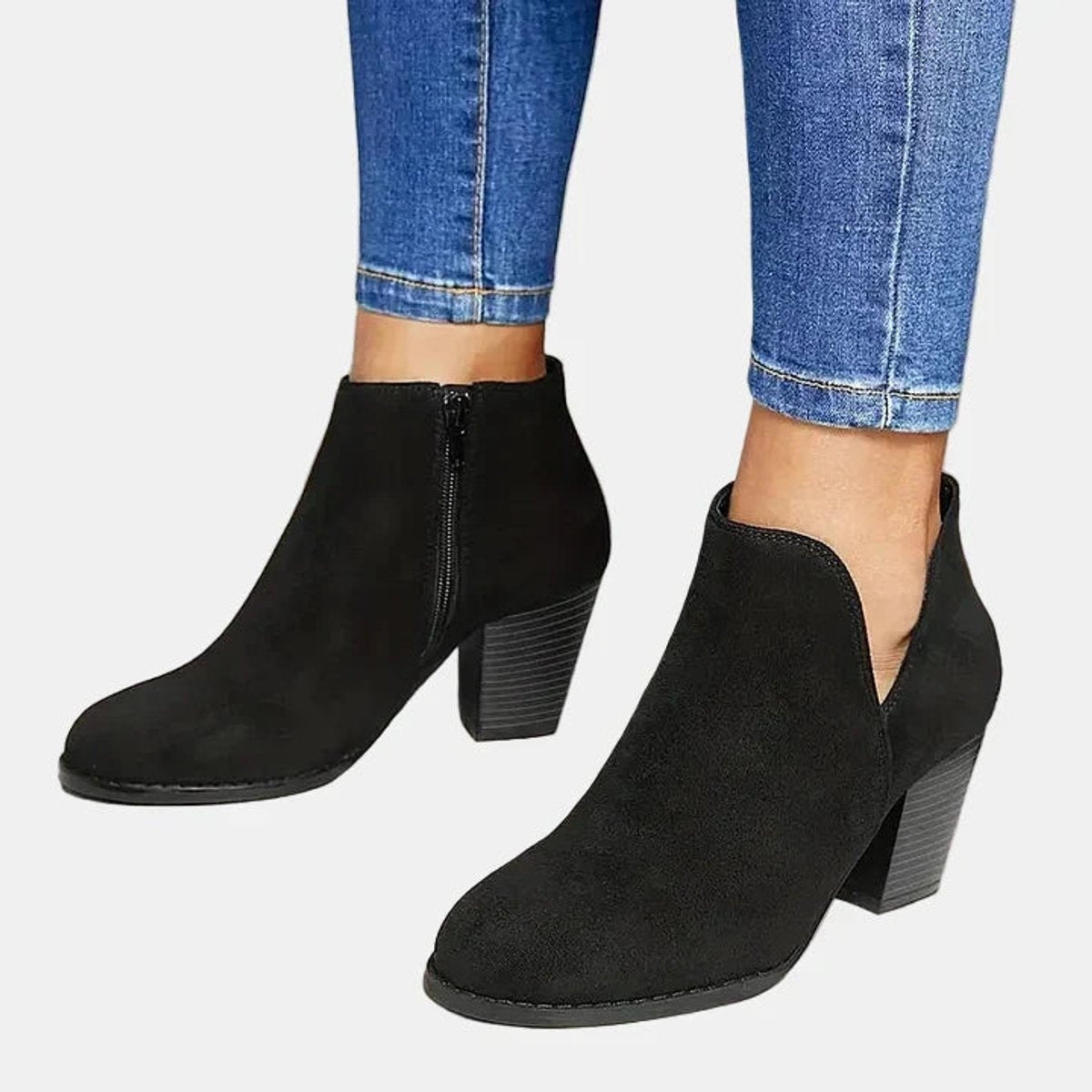 Juliette | Women's Suede Block Heel Ankle Boots Side Zip Booties