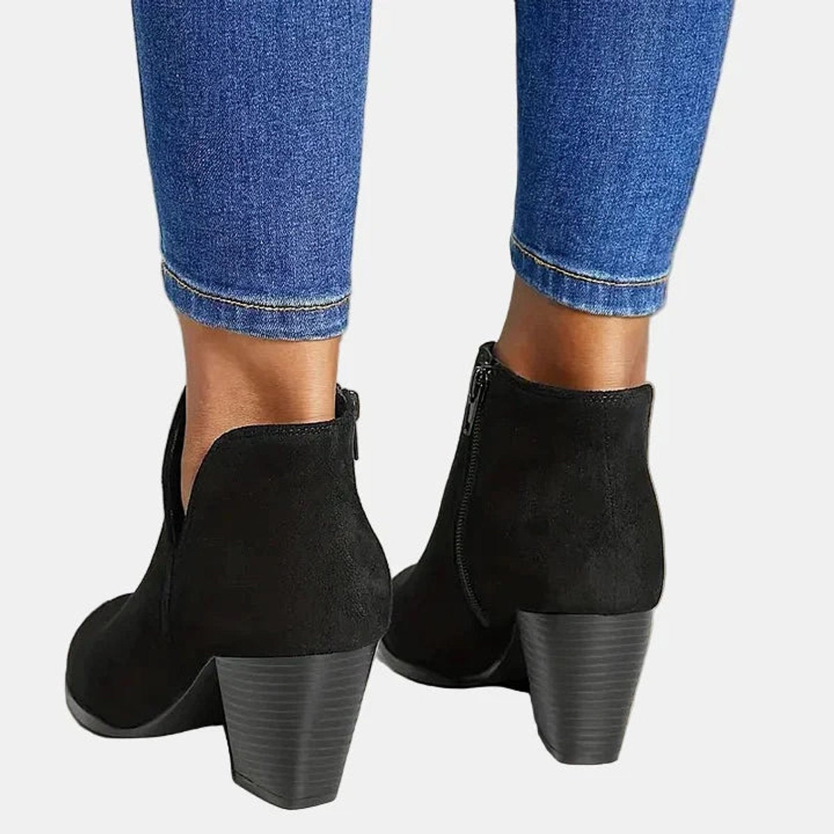 Juliette | Women's Suede Block Heel Ankle Boots Side Zip Booties