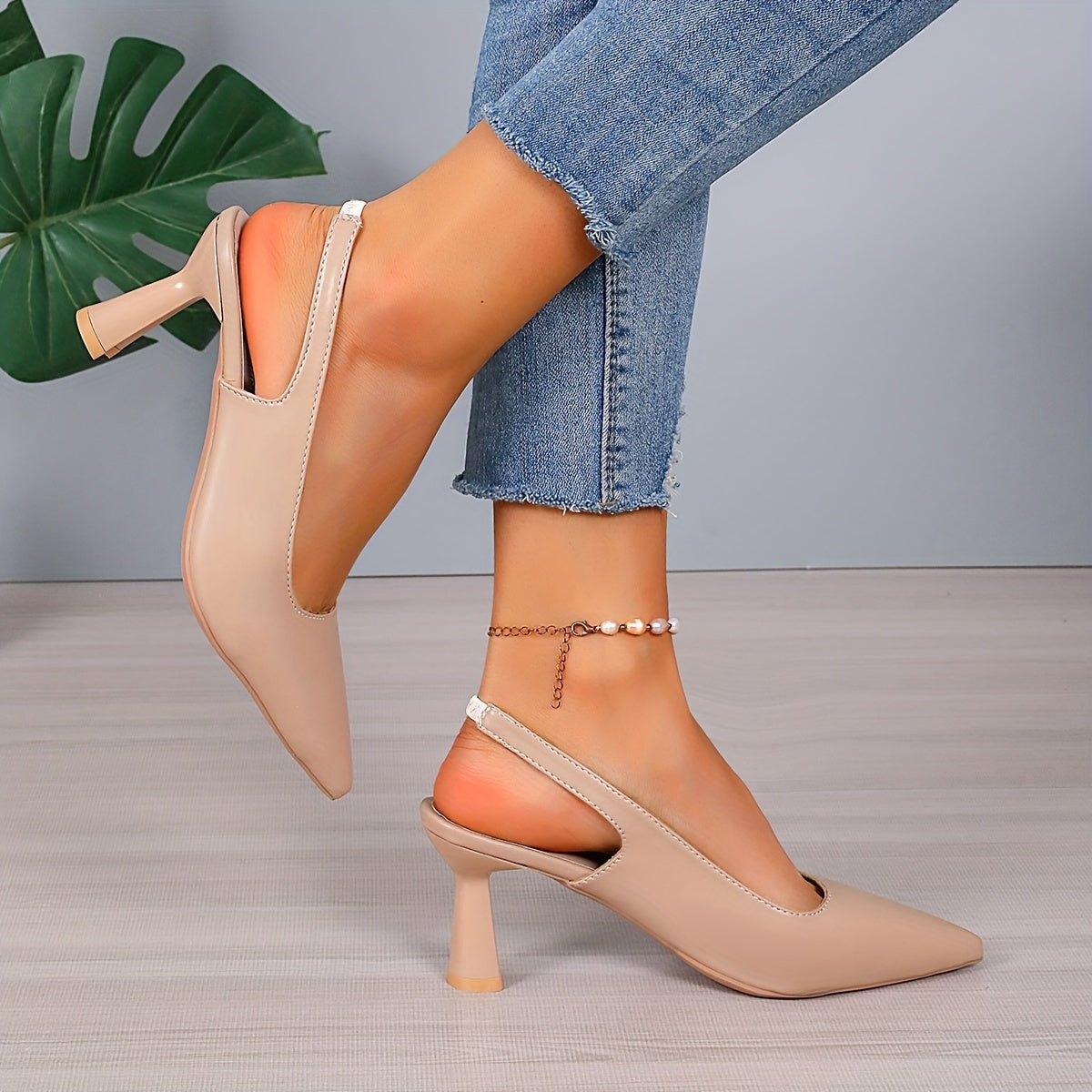 Camila | Women's Slingback Pumps Pointed Toe Leather-Look