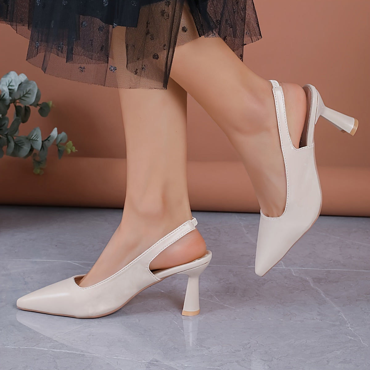 Camila | Women's Slingback Pumps Pointed Toe Leather-Look