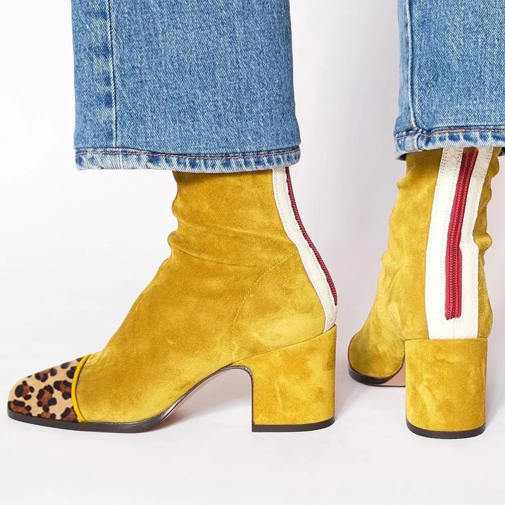 Noelle | Women's Suede Ankle Boots Block Heel Square Toe