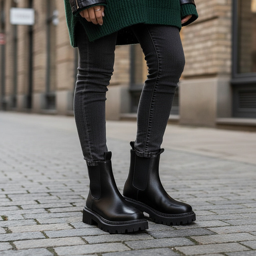 Caroline | Women's Chelsea Boots Chunky Sole Round Toe