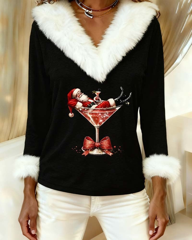 Chloe | Women's Velvet Long Sleeve Party Top with Faux Fur Trim