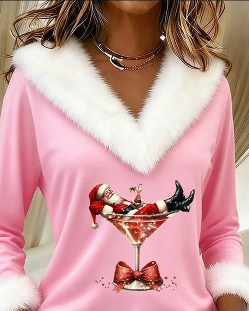 Chloe | Women's Velvet Long Sleeve Party Top with Faux Fur Trim