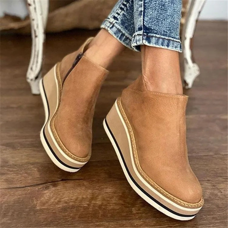 Claire | Women's Wedge Ankle Boots Suede-Look with Side Zip
