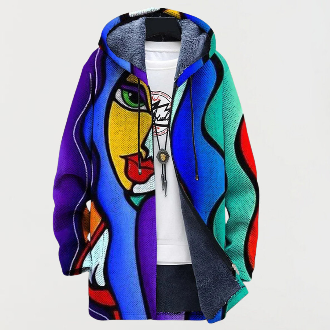 Liam | Men's Aztec Print Long Coat Hooded Fleece Lined