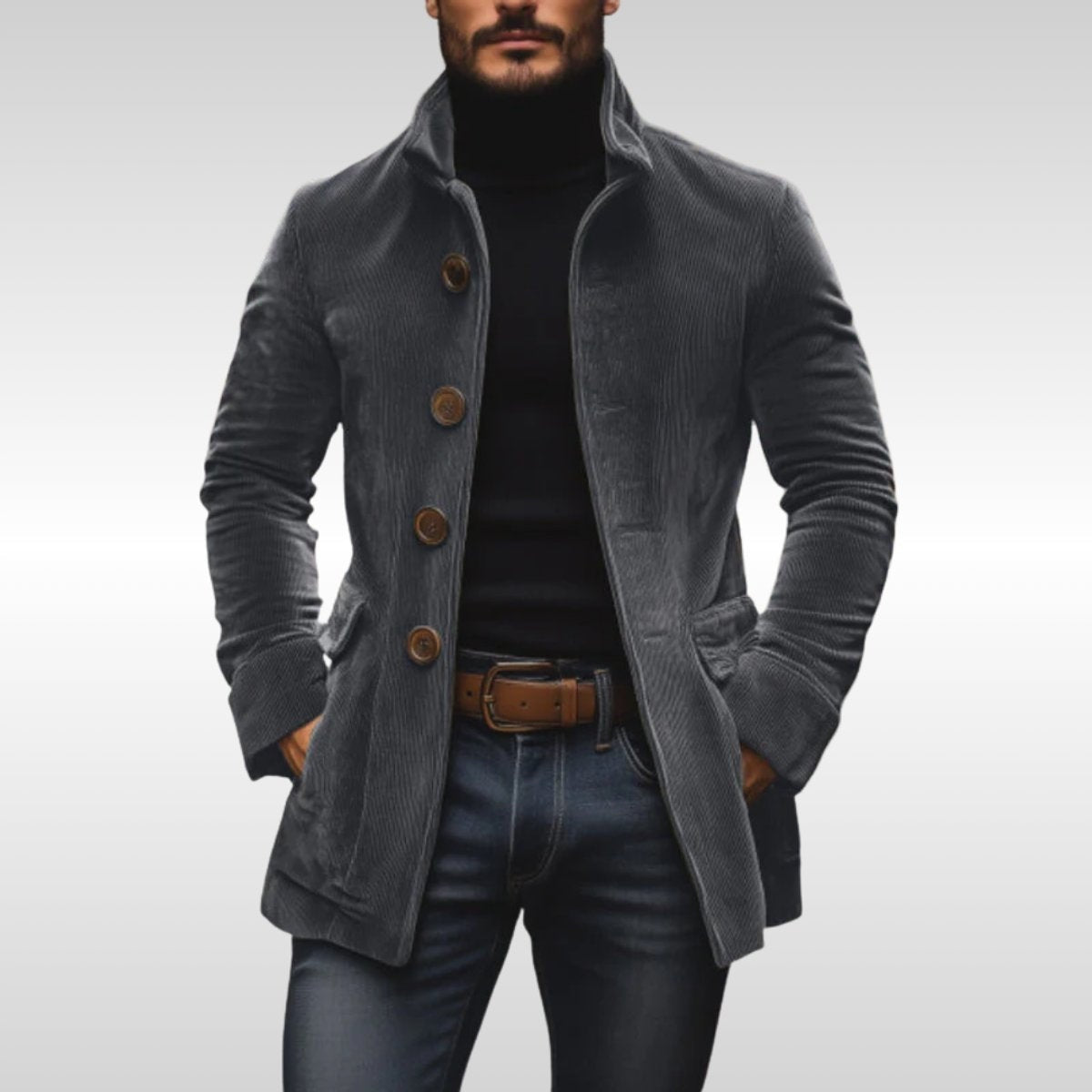 Travis | Men's Fitted Wool Blend Coat High Collar Buttons