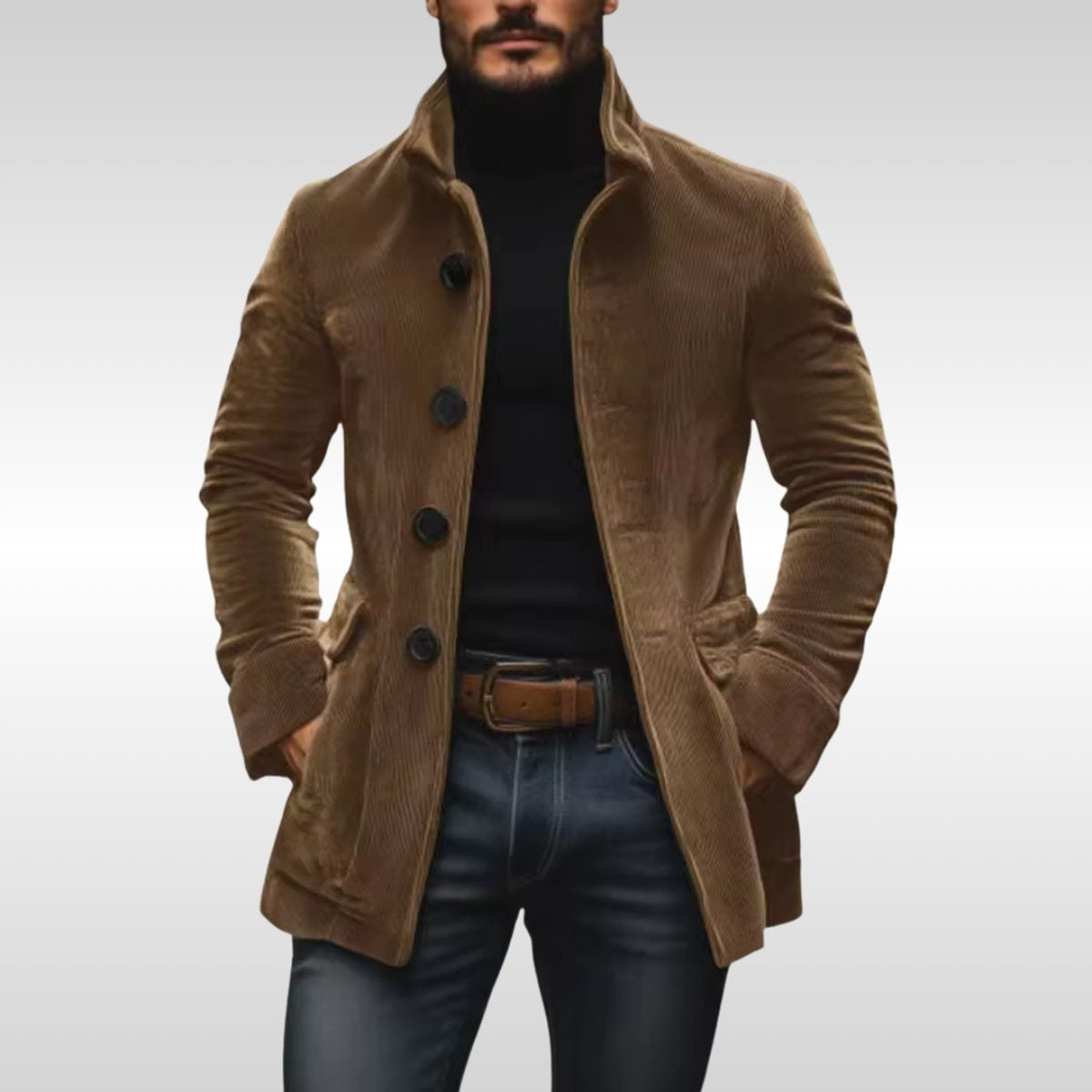 Travis | Men's Fitted Wool Blend Coat High Collar Buttons