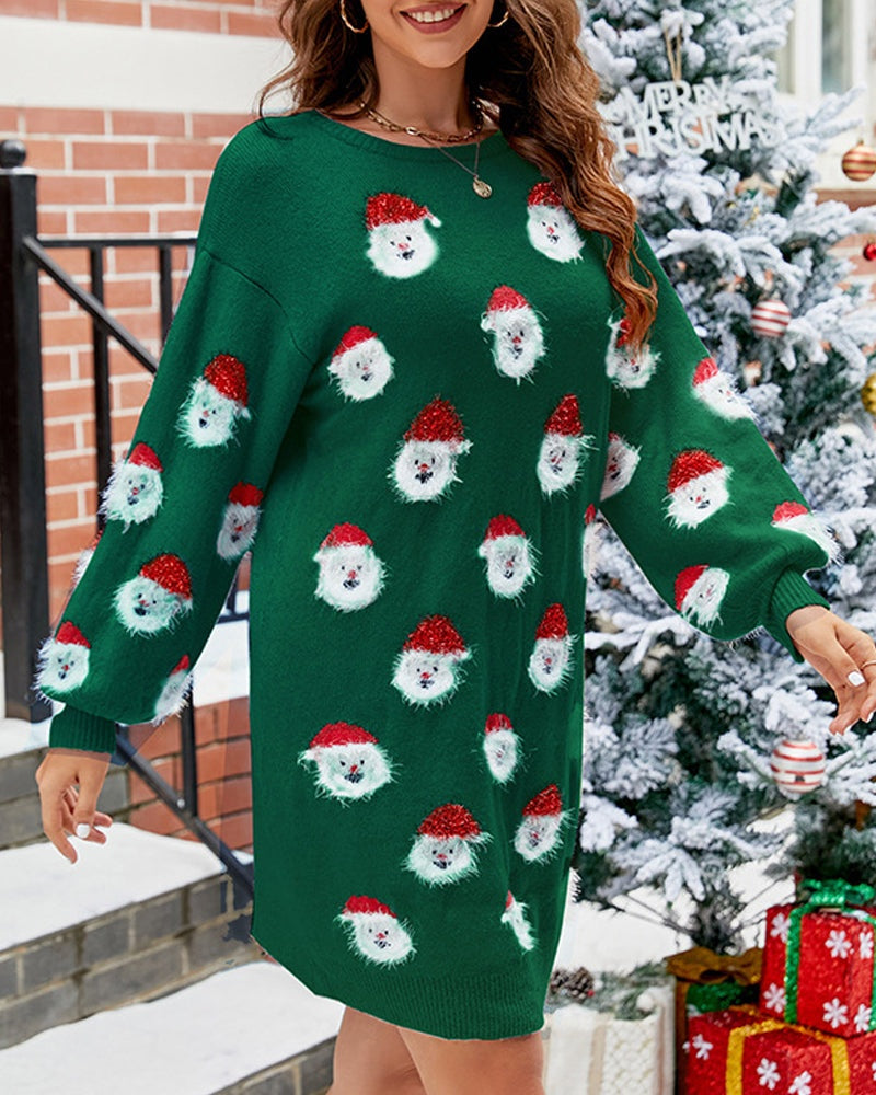 Eleanor | Women's Christmas Sweater Dress with Santa Pattern