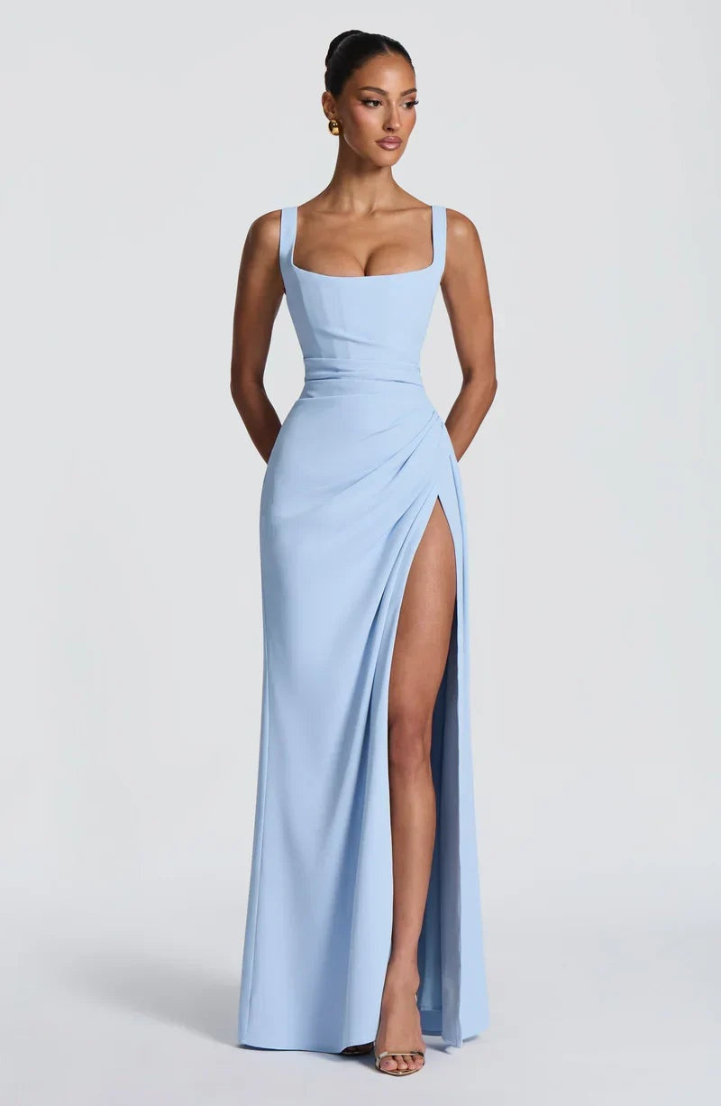 Eleanor | Women's Formal Evening Gown Square Neck with High Slit