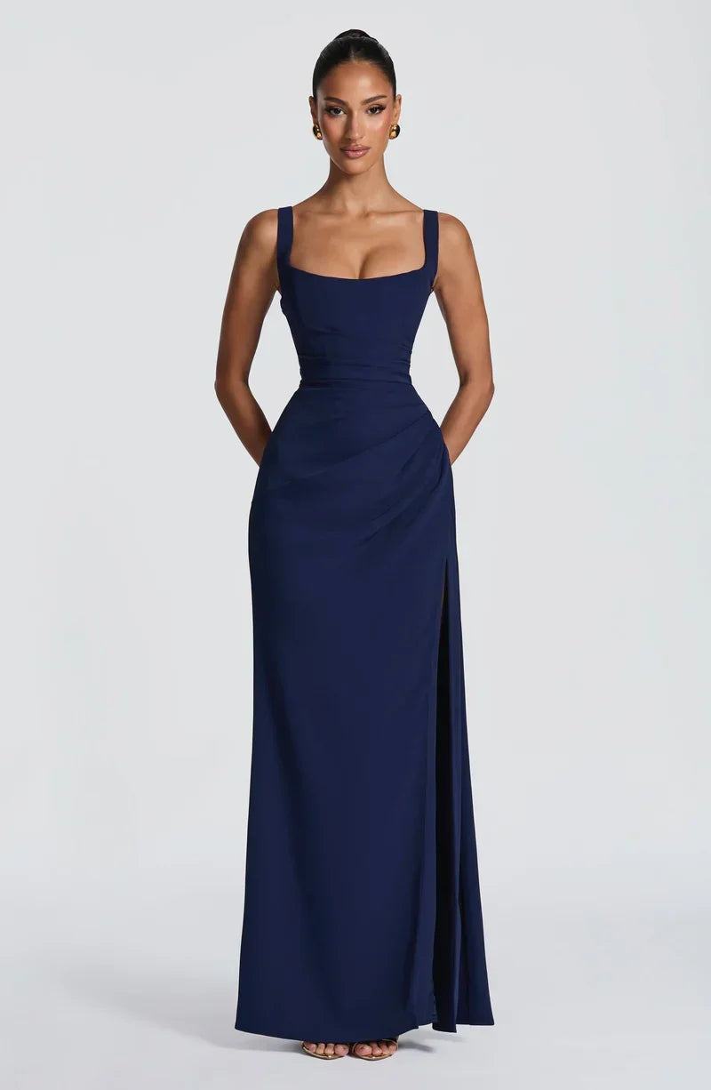 Eleanor | Women's Formal Evening Gown Square Neck with High Slit