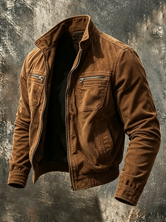Elijah | Men's Corduroy Bomber Jacket with Zip Pockets