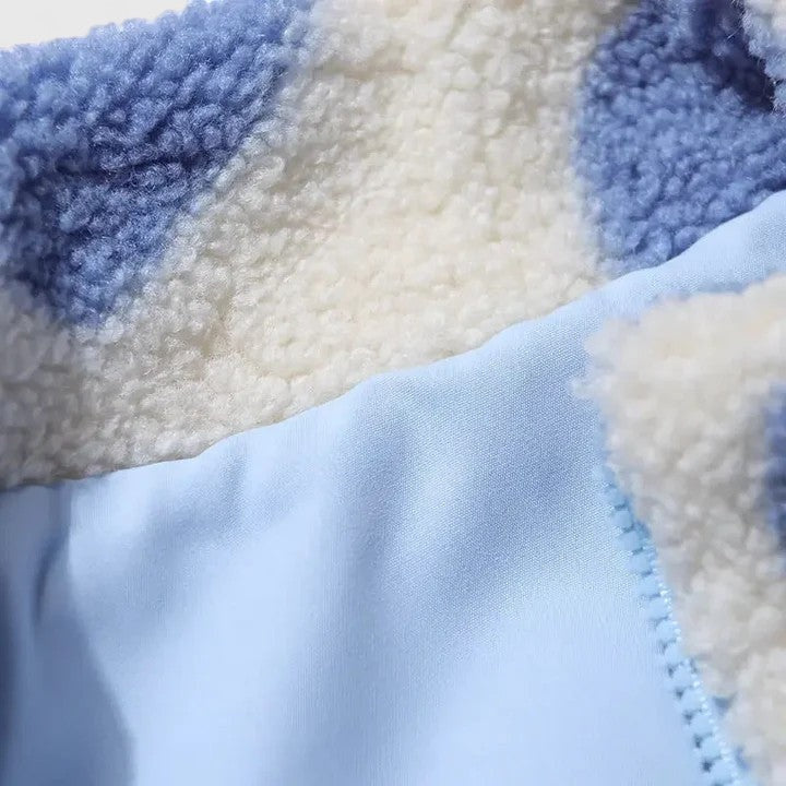 Ella | Women's Fluffy Teddy Jacket Heart Print Zip Up