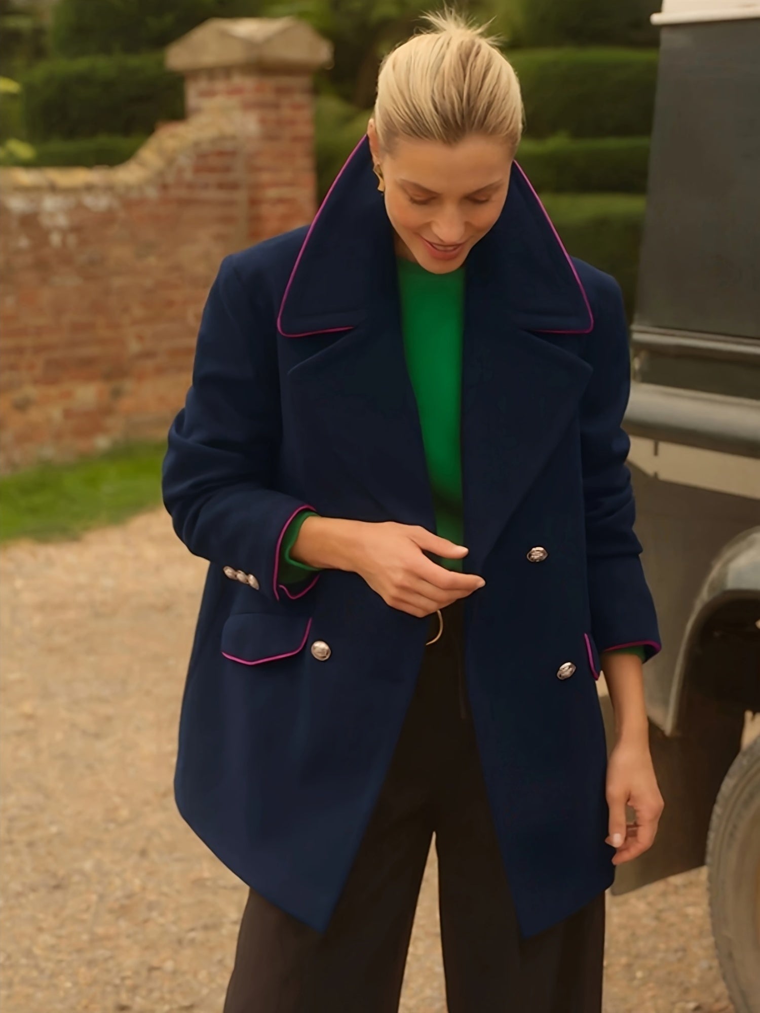 Ellie | Women's Double Breasted Peacoat with Contrast Piping