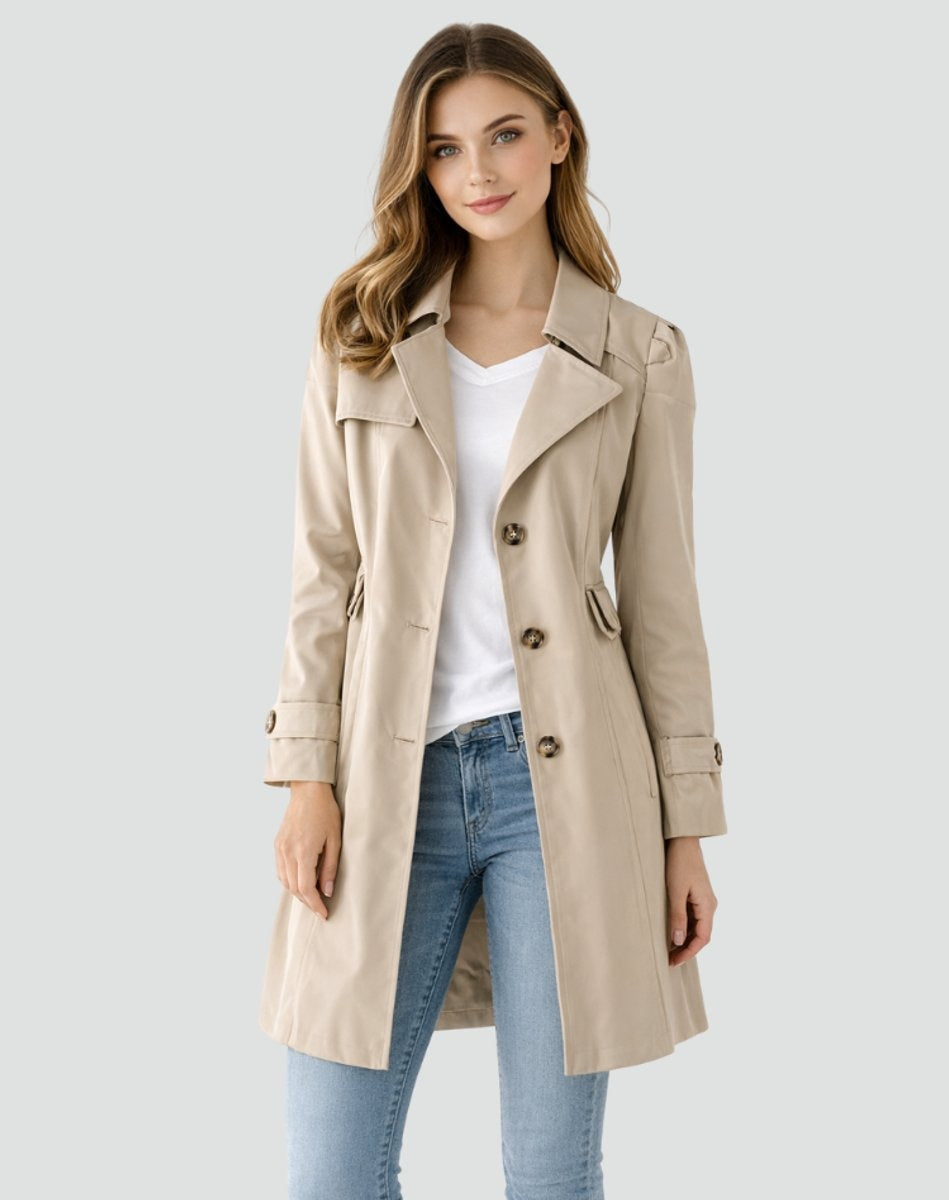 Nora | Women's Long Fitted Trench Coat Lapel Collar Buttons