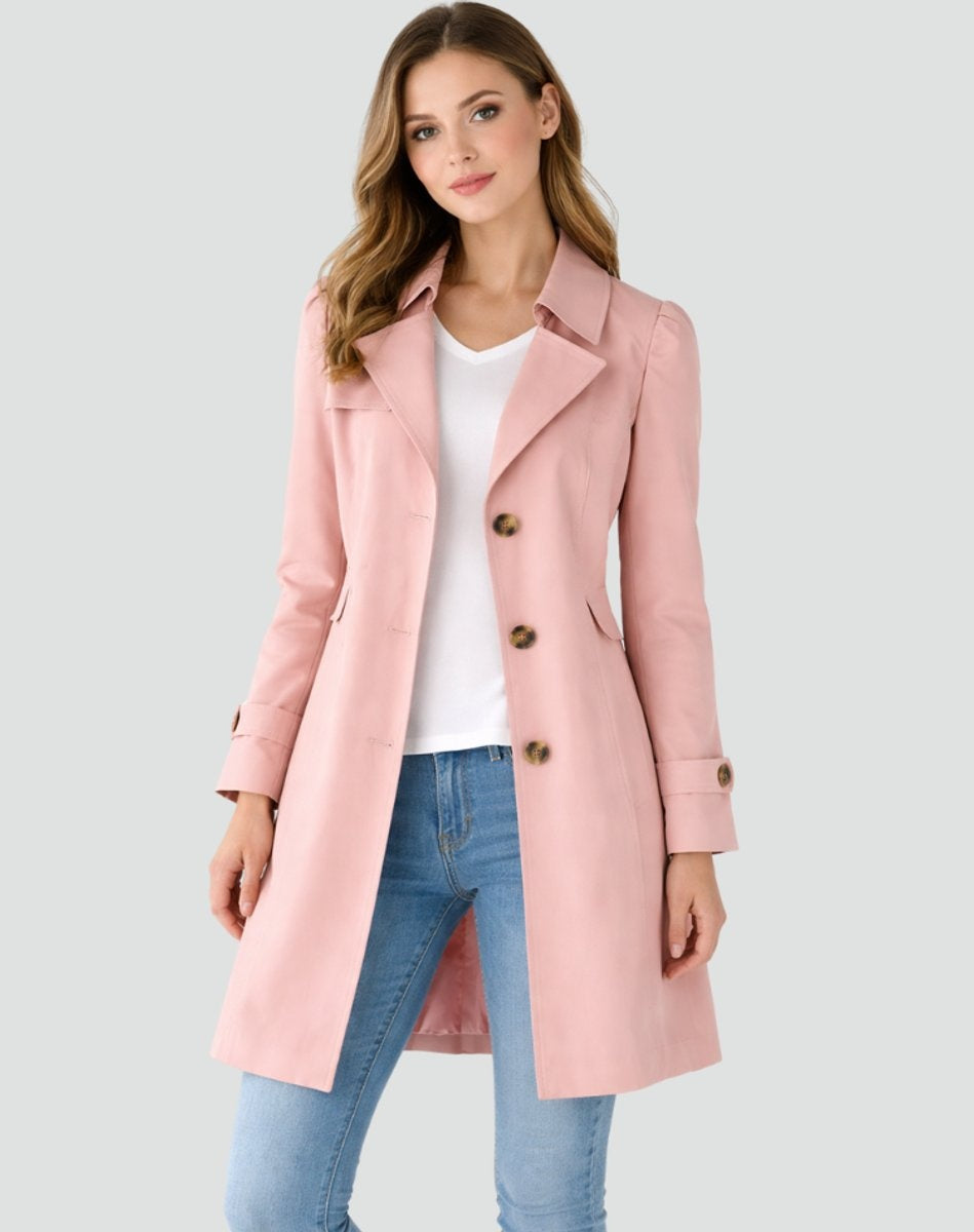 Nora | Women's Long Fitted Trench Coat Lapel Collar Buttons