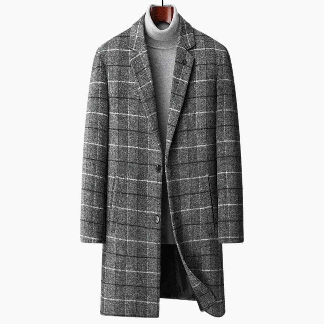 Zachary | Men's Plaid Long Wool Blend Coat Lapel Collar Overcoat
