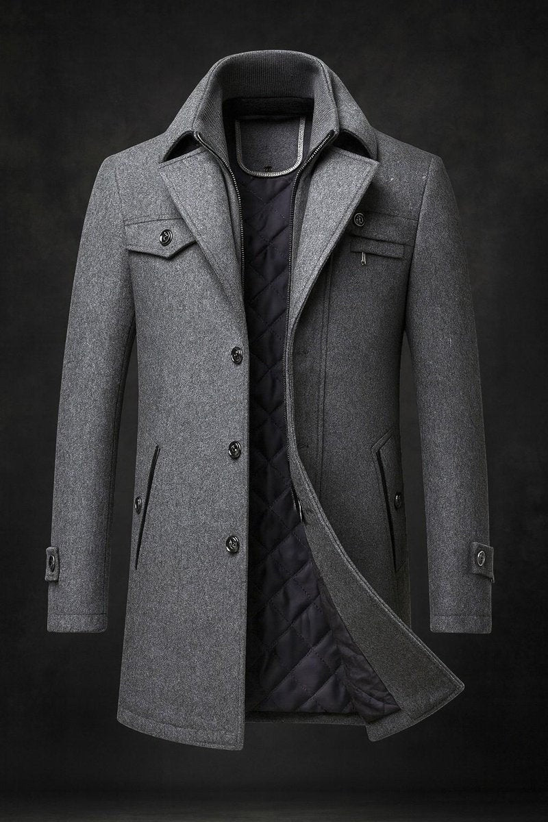 Nicholas | Men's Wool Blend Coat Quilted Lining Double Collar