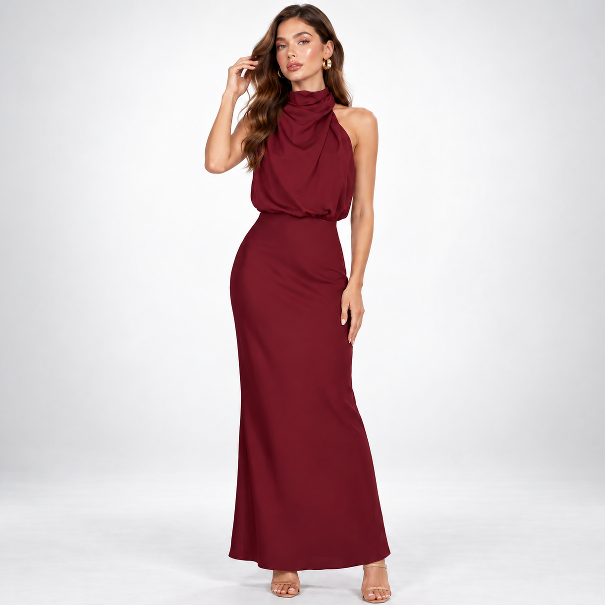 Evelyn | Women's Formal Halter Neck Evening Gown with Cowl Neck