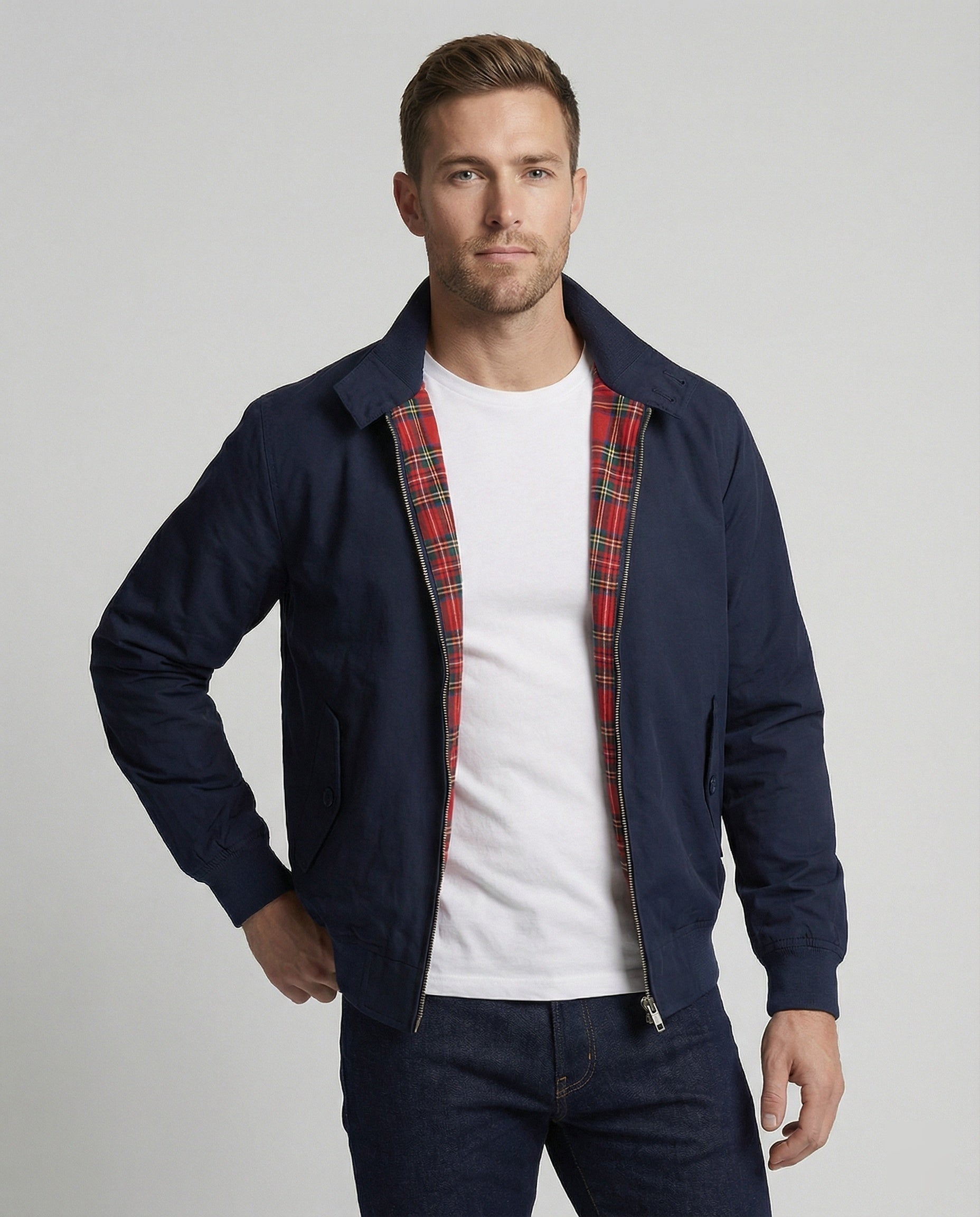 Brett | Men's Harrington Jacket Plaid Lined Zip Up