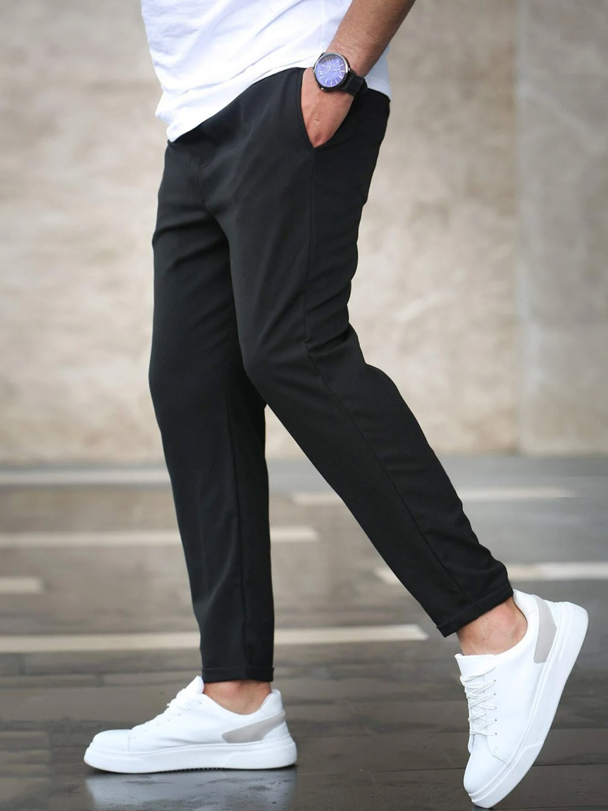 William | Men's Slim Fit Chino Pants Elastic Waist Drawstring