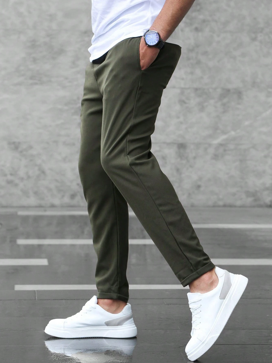 William | Men's Slim Fit Chino Pants Elastic Waist Drawstring