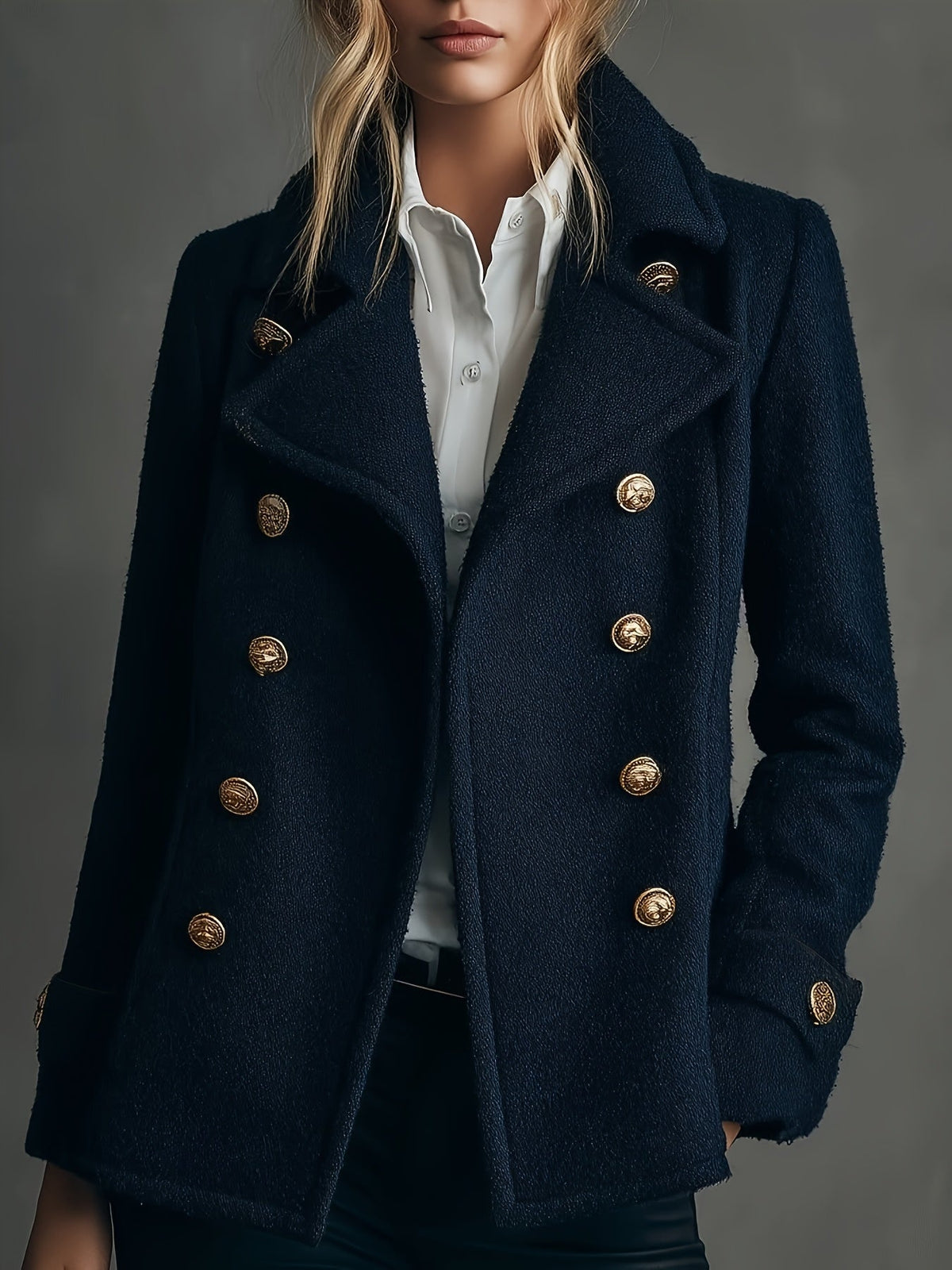 Harper | Women's Double Breasted Peacoat with Lapel Collar