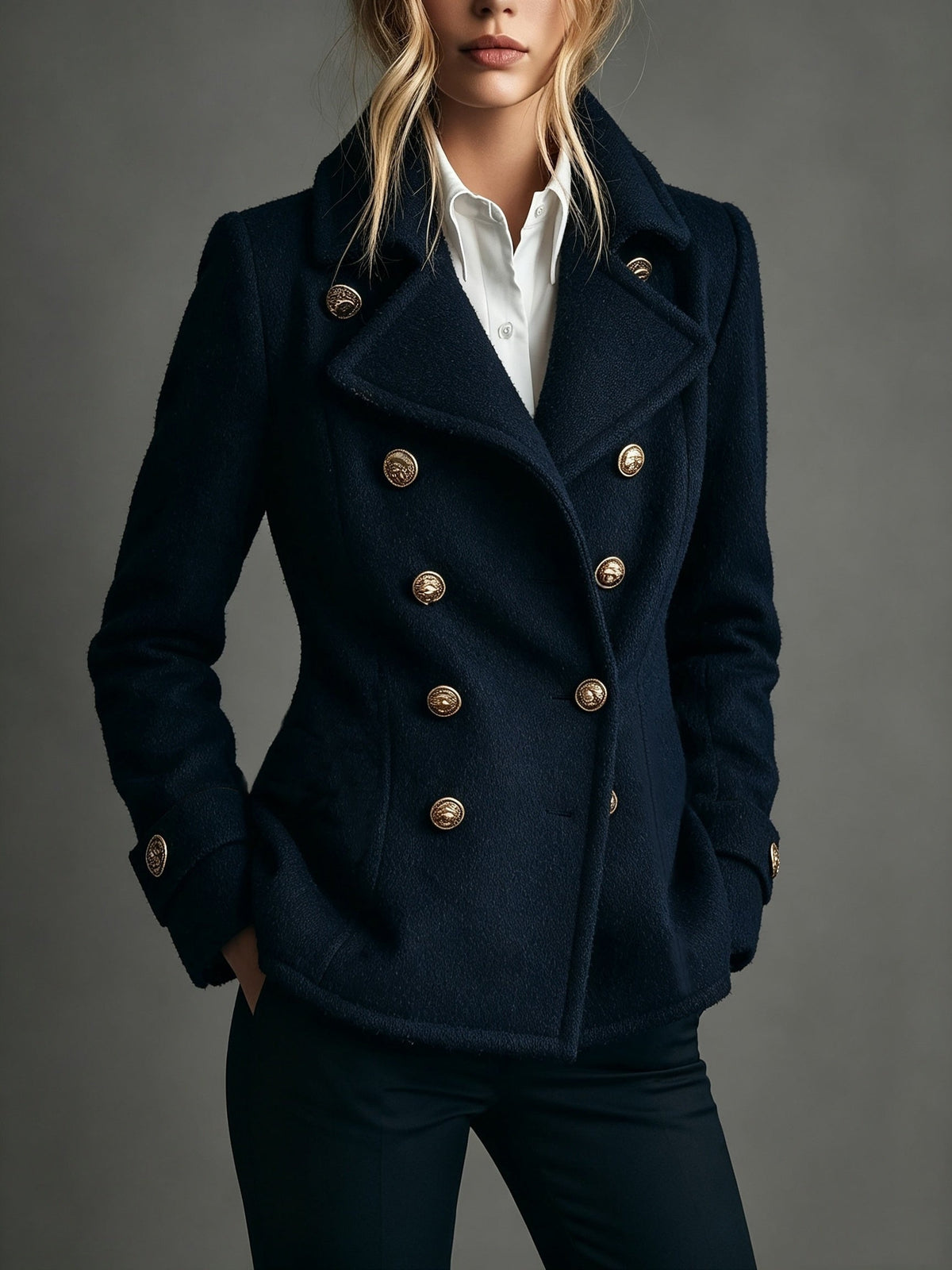 Harper | Women's Double Breasted Peacoat with Lapel Collar