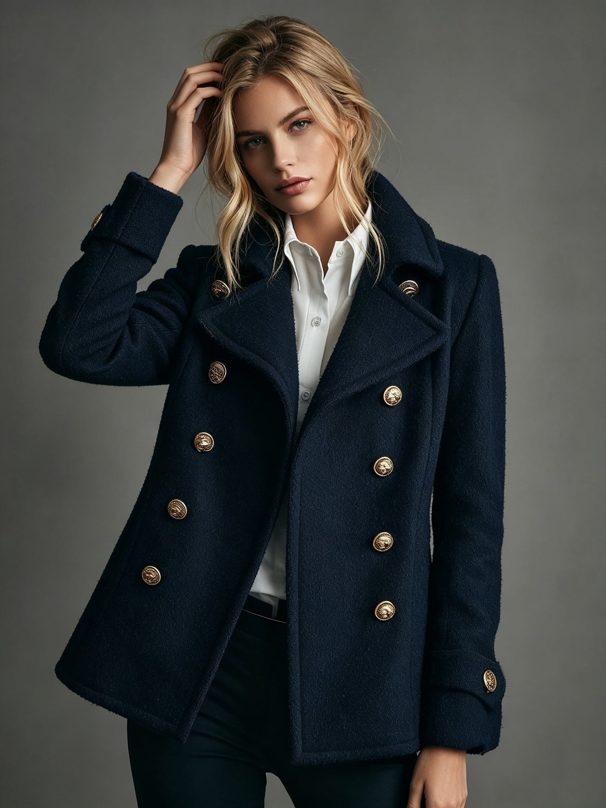 Harper | Women's Double Breasted Peacoat with Lapel Collar