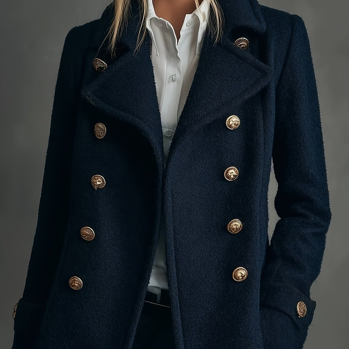 Harper | Women's Double Breasted Peacoat with Lapel Collar